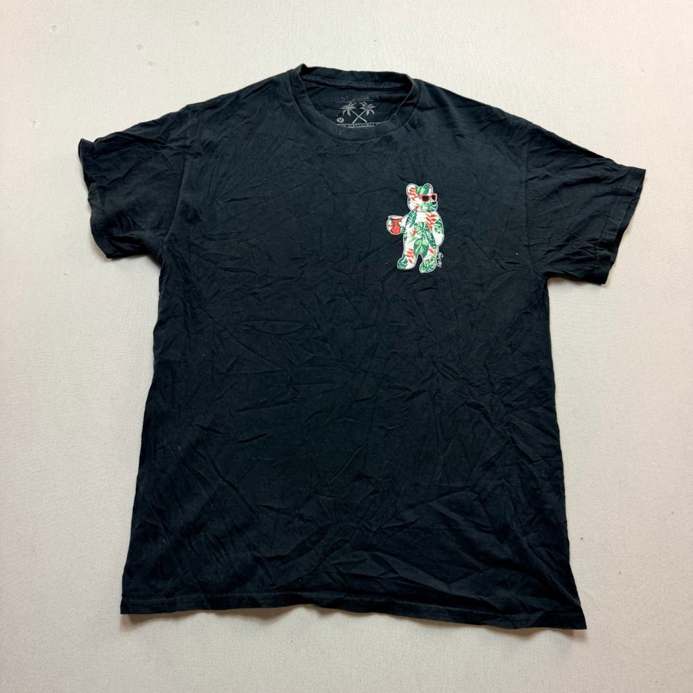 Riot Society T-Shirt Men Medium Black Excellent Tropical Floral Bear Graphic Tee